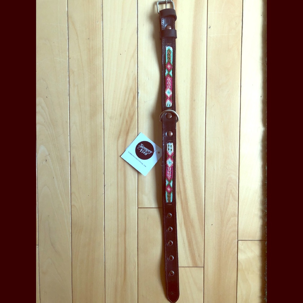 Leather + Embroidered Dog Collar